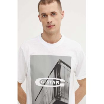 G-Star Raw tricou din bumbac barbati, culoarea alb, cu imprimeu, D24683-C372