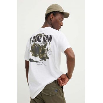 G-Star Raw tricou din bumbac barbati, culoarea alb, cu imprimeu, D24687-C372