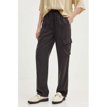Pepe Jeans pantaloni EVA femei, culoarea gri, fason cargo, high waist, PL211738