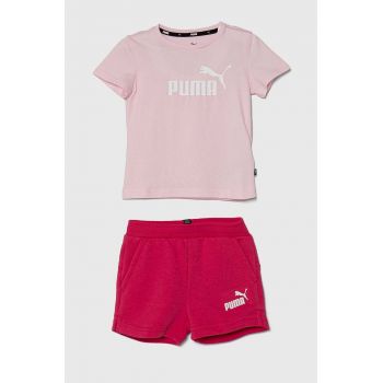 Puma compleu copii Logo Tee & Shorts Set culoarea roz ieftin