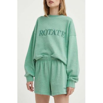 Rotate pantaloni scurti din bumbac culoarea verde, neted, high waist