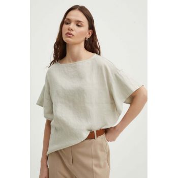 Sisley bluza din in culoarea bej, neted de firma originala
