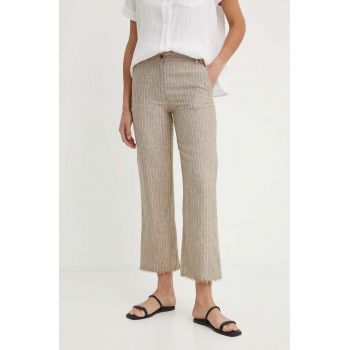 Sisley pantaloni din in culoarea bej, drept, high waist