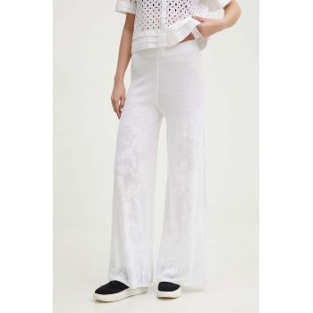 United Colors of Benetton pantaloni femei, culoarea alb, lat, high waist