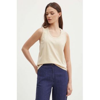 United Colors of Benetton top din bumbac culoarea bej