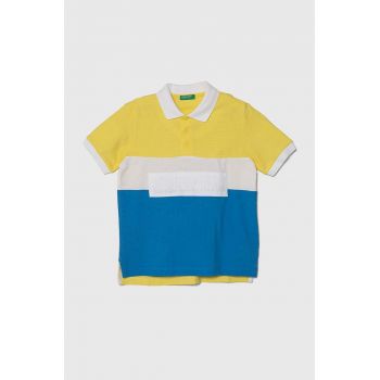 United Colors of Benetton tricouri polo din bumbac pentru copii culoarea galben, modelator ieftin