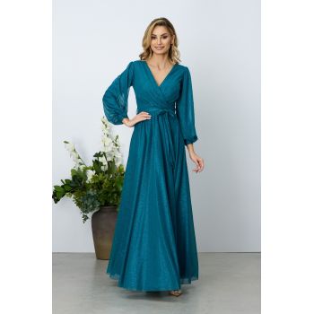 Rochie de ocazie din voal cu glitter Ophelia Turcoaz