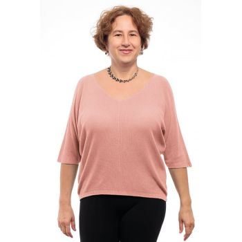 Bluza fin tricotata bob de orez, cu maneca fluture 3 4, roz pastel