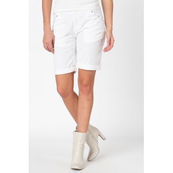Pantaloni scurti cu talie medie din bumbac, alb ieftini