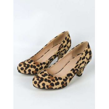 Pantofi cu toc mic si imprimeu leopard, crem de firma originali