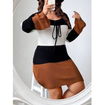 Rochie mini cu model tricotat, maneca lunga in 3 culori, maro