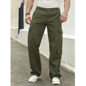 Pantaloni cargo cu buzunare, verde, barbati