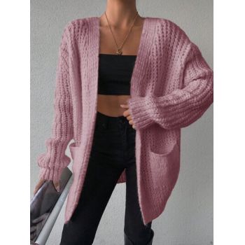 Cardigan din tricot cu buzunare, roz, dama