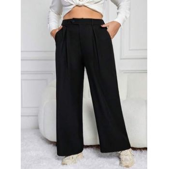 Pantaloni de costum cu buzunare, largi, negru, dama