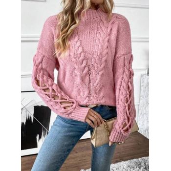 Pulover tricotat, cu maneca lunga, roz, dama, Shein de firma original