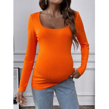 Bluza cu decolteu patrat si maneci lungi, Maternity, portocaliu, dama, Shein