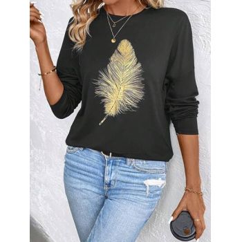 Bluza cu imprimeu si cu maneca lunga, negru, dama, Shein