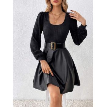 Bluza din tricot cu decolteu patrat si maneci lungi, negru, dama, Shein