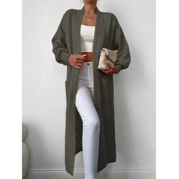 Cardigan maxi cu maneci bufante, gri, dama, Shein