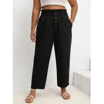 Pantaloni cu talie inalta, buzunare, si nasturi, negru, dama, Shein