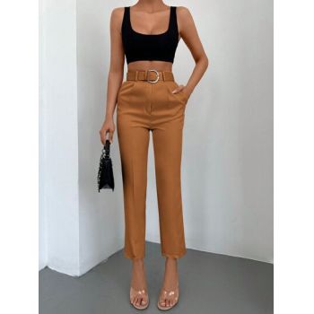Pantaloni de costum cu talie inalta, maro, dama, Shein