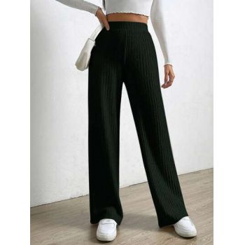 Pantaloni din tricot cu talie inalta, negru, dama, Shein