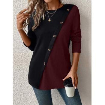 Bluza cu model si cu aplicatii nasturi, multicolor, dama, Shein