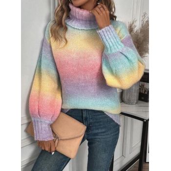 Pulover tricotat, cu guler inalt, multicolor, dama, Shein