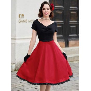 Rochie midi cu decolteu si maneca scurta, multicolorl, dama, Shein