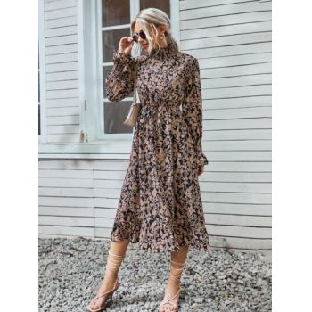 Rochie midi cu guler si cu imprimeu, maro, dama, Shein