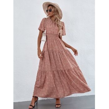 Rochie maxi cu imprimeu si volane, roz, dama, Shein
