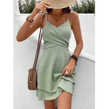 Rochie mini cu bretele subtiri si decolteu, verde, dama, Shein