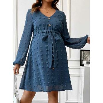 Rochie mini cu buline si cordon, Maternity, albastru, dama, Shein
