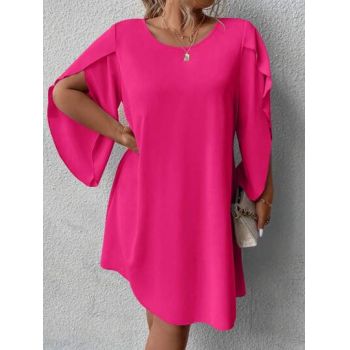 Rochie mini cu maneci scurte si model, roz, dama, Shein