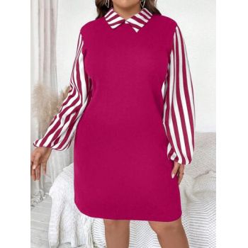 Rochie mini cu model dungi si guler, roz, dama, Shein