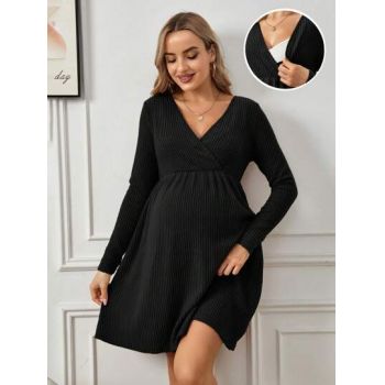 Rochie mini din tricot, cu decolteu, Maternity, dama, Shein