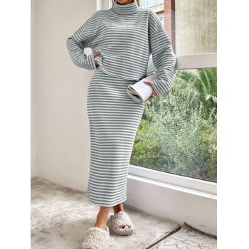 Set bluza cu guler inalt si fusta midi cu talie inalta, gri, dama, Shein