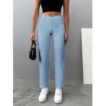 Blugi conici cu talie medie, albastru, dama, Shein