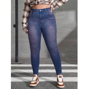 Blugi din denim cu talie inalta, albastru, dama, Shein