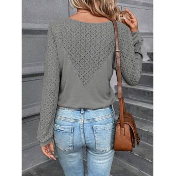 Bluza cu decolteu si maneca lunga, gri, dama, Shein