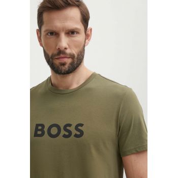 BOSS tricou din bumbac barbati, culoarea verde, cu imprimeu