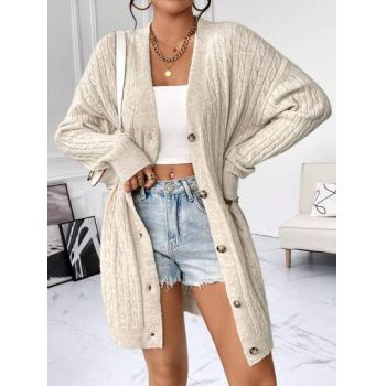Cardigan din tricot cu nasturi, crem, dama, Shein