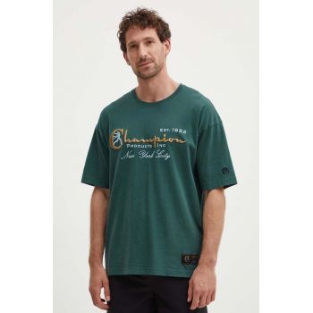 Champion tricou din bumbac barbati, culoarea verde, cu imprimeu, 219998 ieftin
