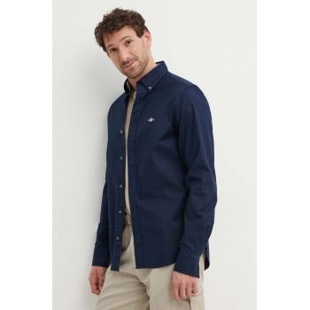 Gant camasa din bumbac barbati, culoarea albastru marin, cu guler button-down, slim