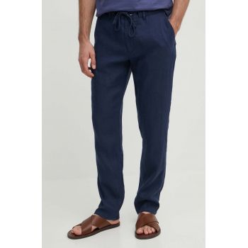 Gant pantaloni din in culoarea albastru marin, cu fason chinos de firma originali