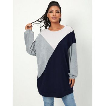 Hanorac larg, cu model, negru, dama, Shein