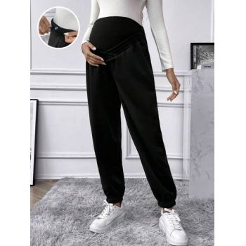 Pantaloni cu talie inalta si cu nasture reglabil, negru, dama, Shein
