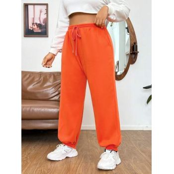 Pantaloni de trening largi cu snur, portocaliu, dama, Shein