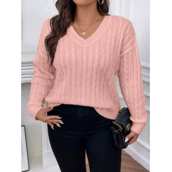 Pulover din tricot cu maneca lunga, roz, dama, Shein de firma original