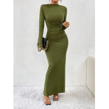 Rochie maxi cu maneca lunga, kaki, dama, Shein
